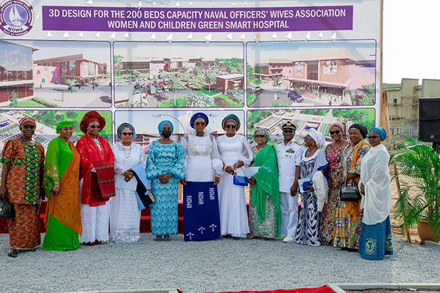 The Special Guest of Honour Mrs Dolapo Osinbajo, Immediate Past Chief of the Naval Staff, Immediate Past President of NOWA and other NOWA members in a group photograph during the Foundation Stone Laying Ceremony