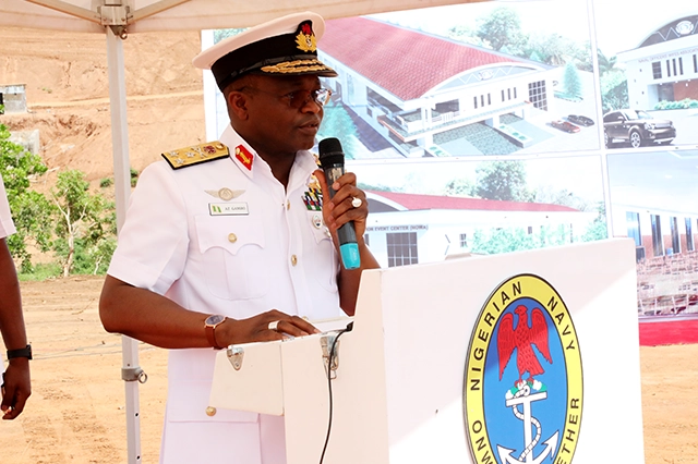 The immediate past CNS, Vice Admiral AZ Gambo giving a Speech at Commissioning of NOWA Event Centre, Asokoro