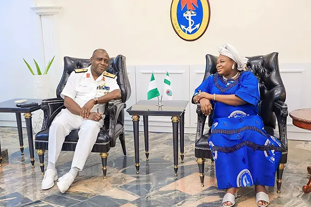 The Chief of Naval Staff, Vice Admiral EI Ogalla with the NOWA National President, Mrs. Ijeoma Ogalla during her courtesy visit