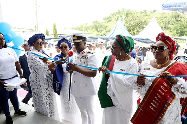 Cutting of Tape by the immediate past CNS, Vice Admiral AZ Gambo at the Commissioning of NOWA Shopping Complex, Kuje