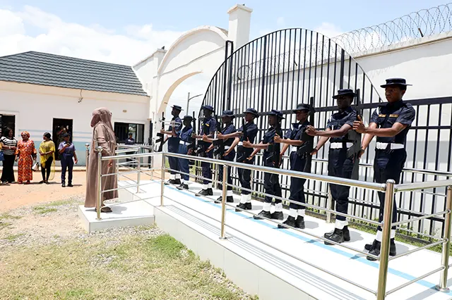 NOWA National President, Mrs. Ijeoma Ogalla, represented by Vice President of NOWA, Mrs. Zainab Akpan, inspecting parade of Cadet student, NOWA Schools, Karshi