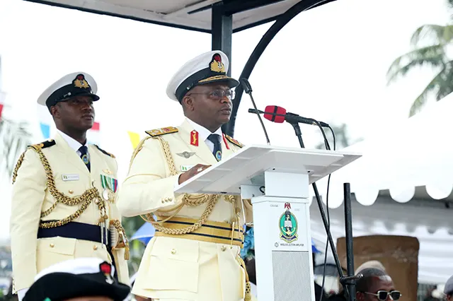 The immediate past CNS, Vice Admiral AZ Gambo Delivering a Speech at the Event of his Pulling Out Parade
